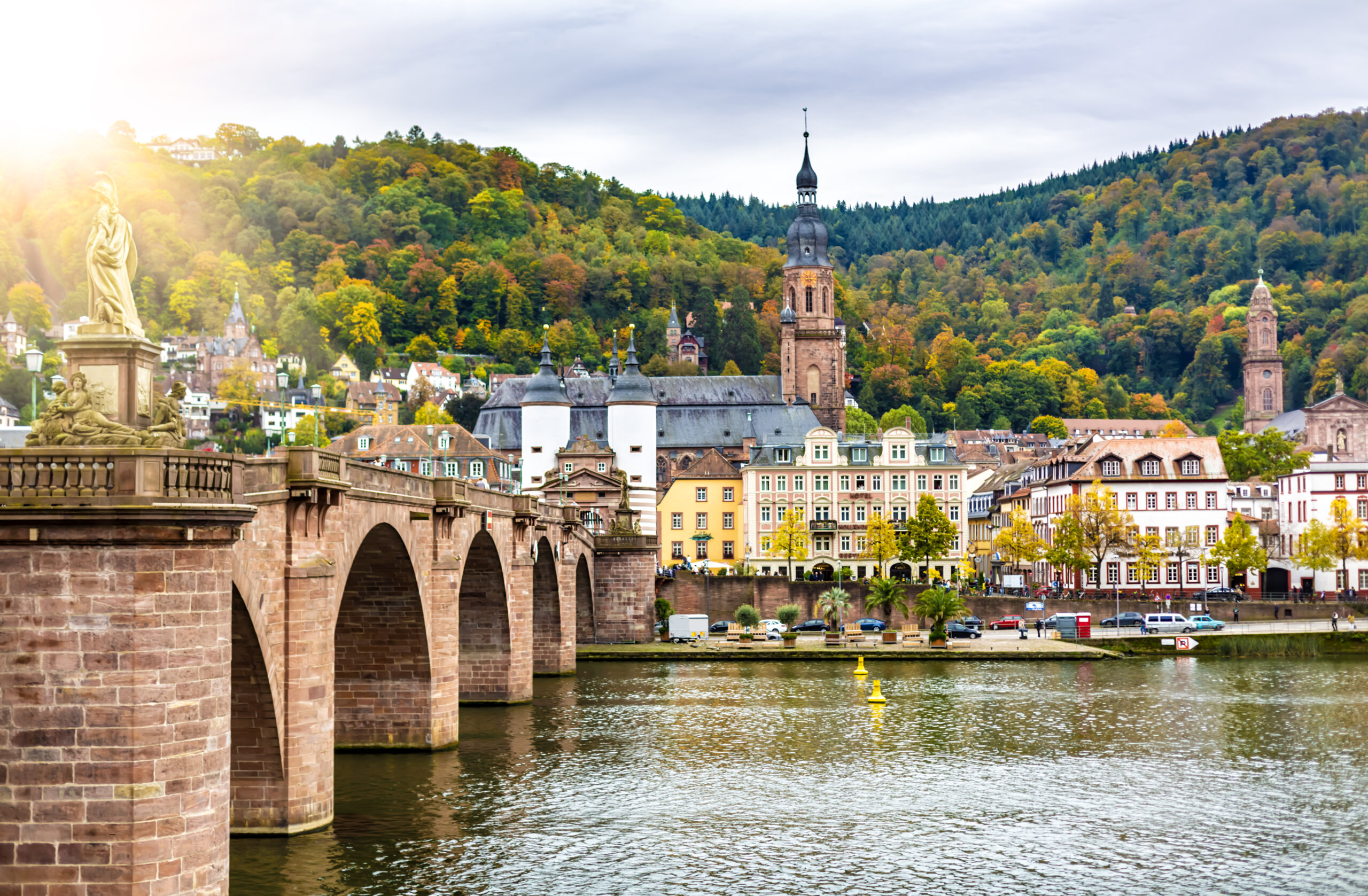 The Karl Theodor Bridge - known also as the Old Bridge - running through the Neckar River in the city of Heidelberg, Germany.